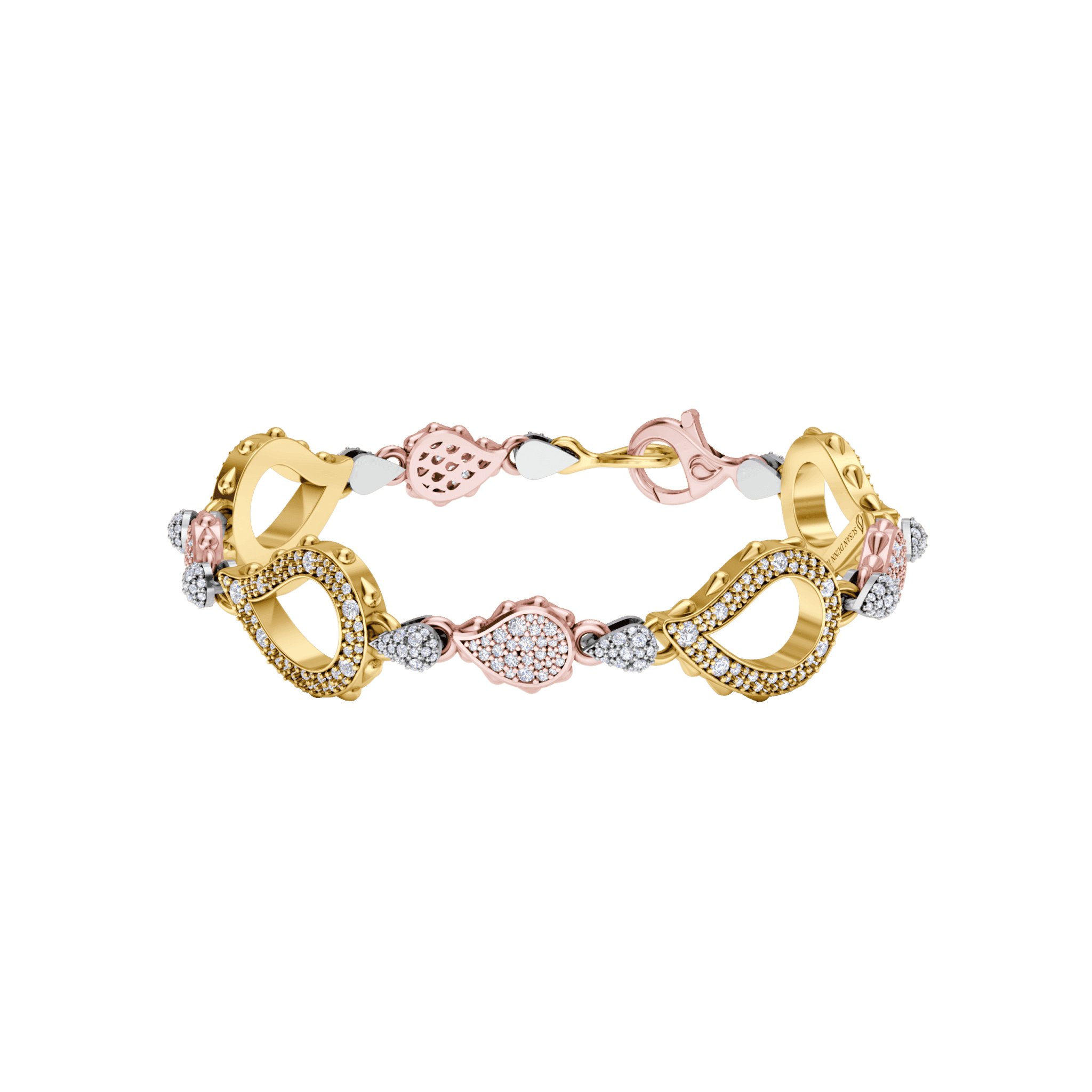 High Pave Grand Duo Bracelet in 18K Tricolor Gold