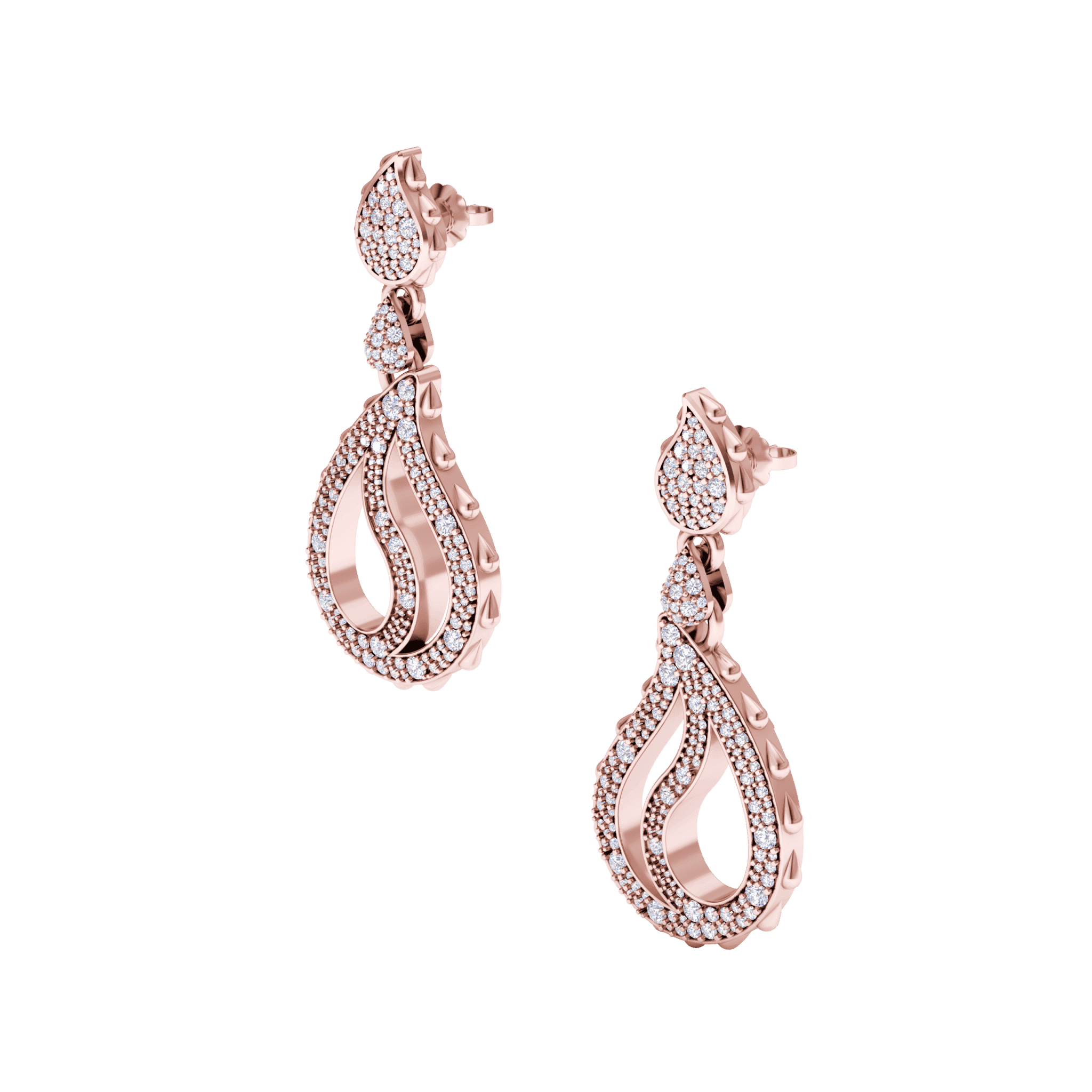 High Pave Royal Duo Drop Earrings in 18K Rose Gold