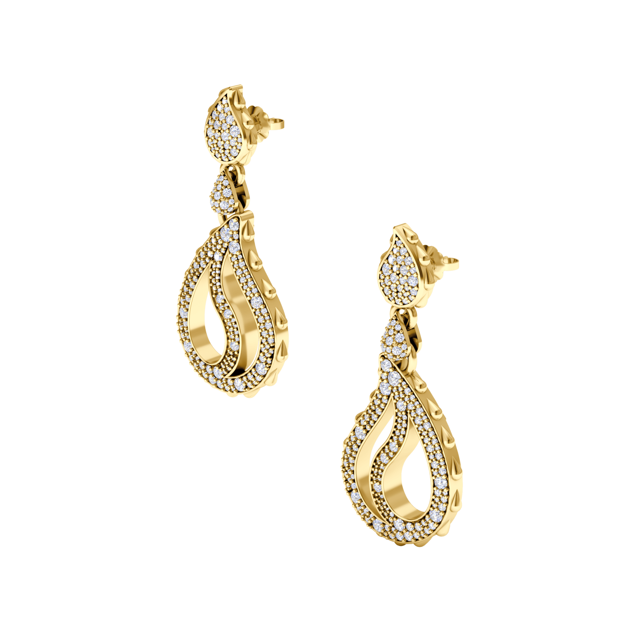 High Pave Royal Duo Drop Earrings in 18K Yellow Gold
