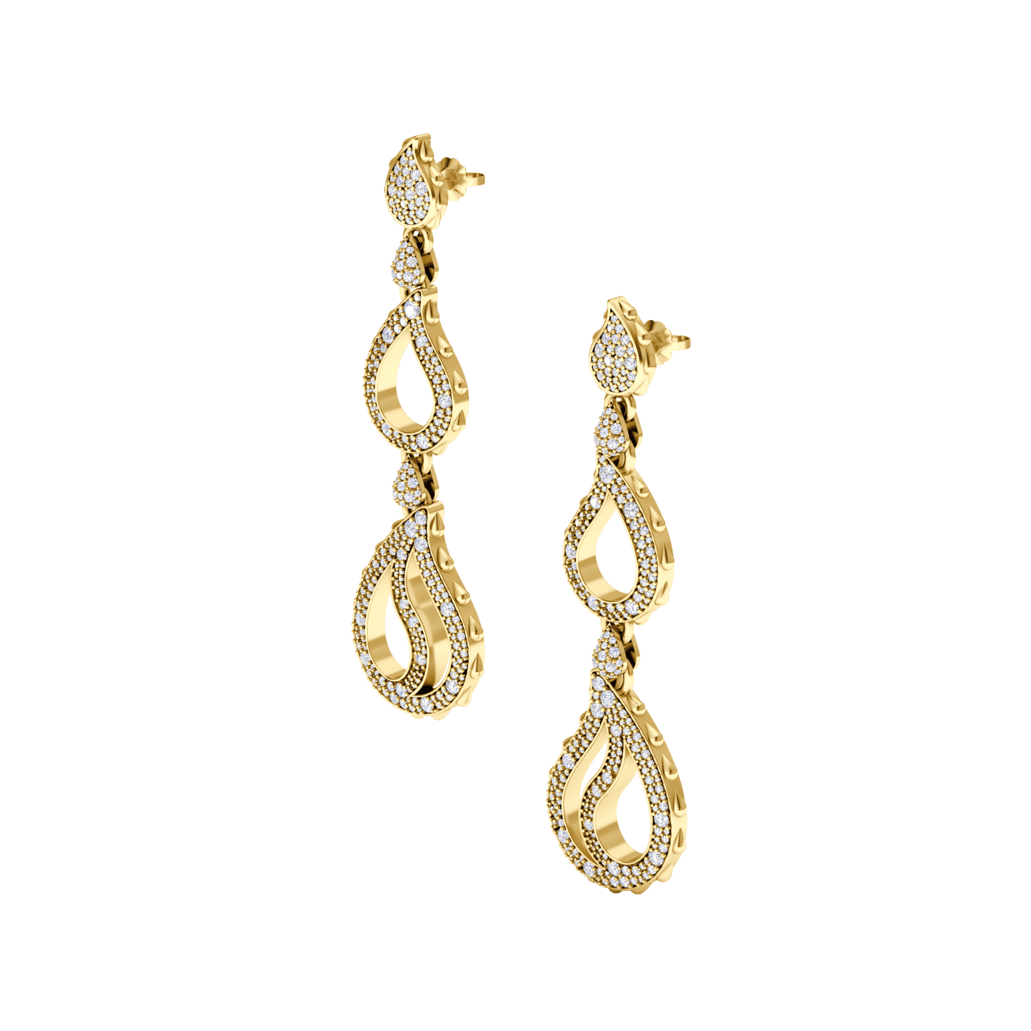 High Pave Royal Trio Dangles in 18K Yellow Gold