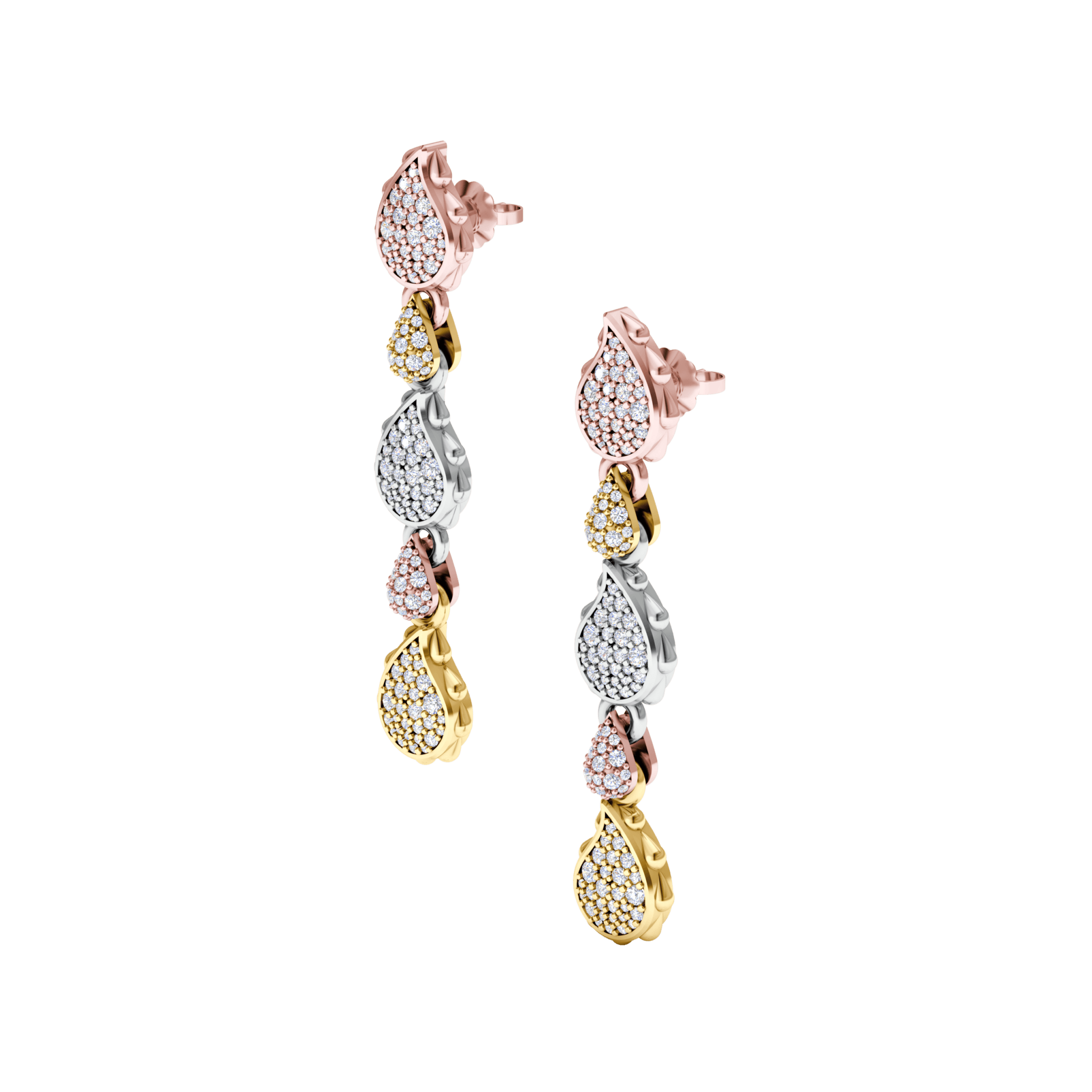 High Pave Classic Dangles in 18K Tricolor
