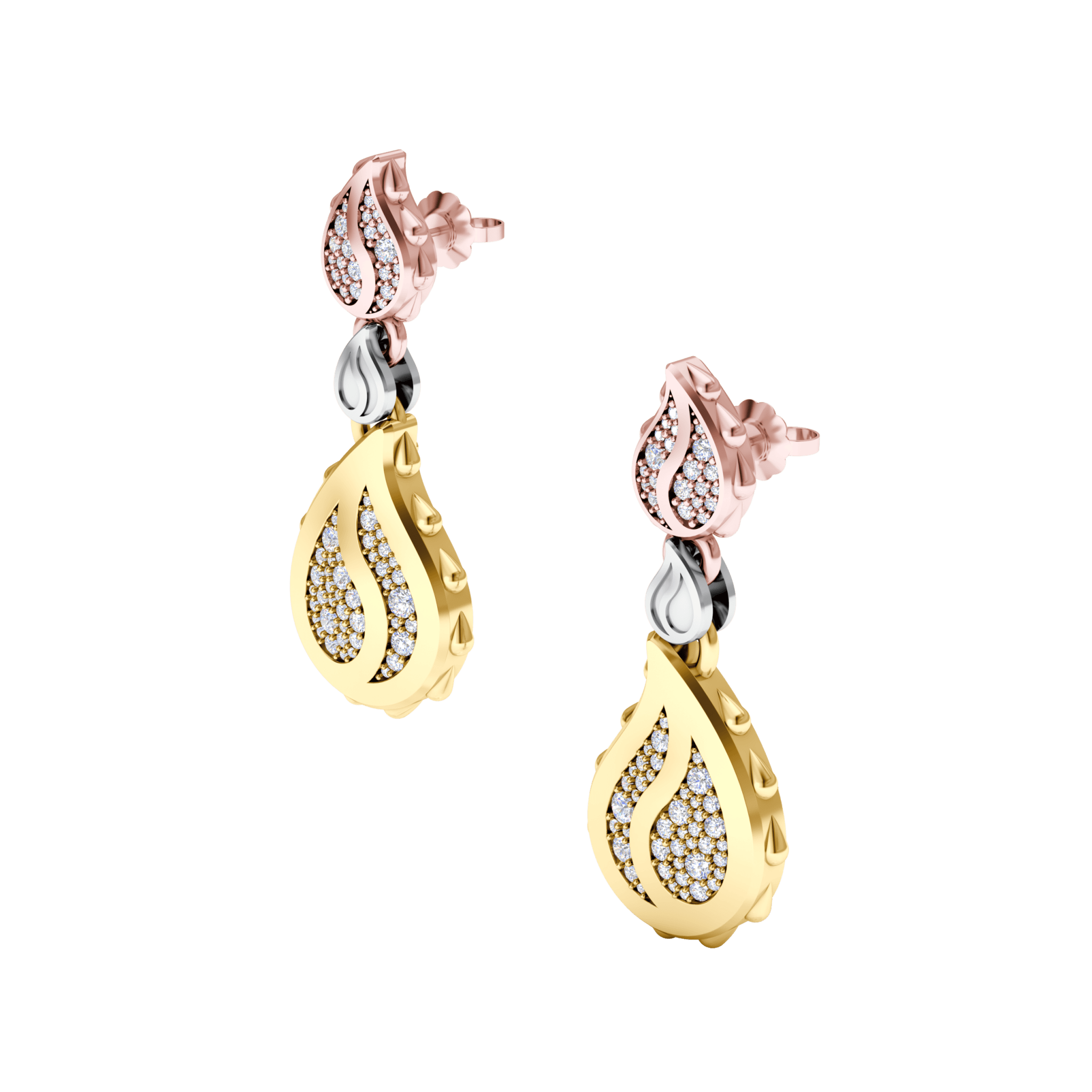 Signature Grand Duo Drop Earrings in 18K Tricolor Gold