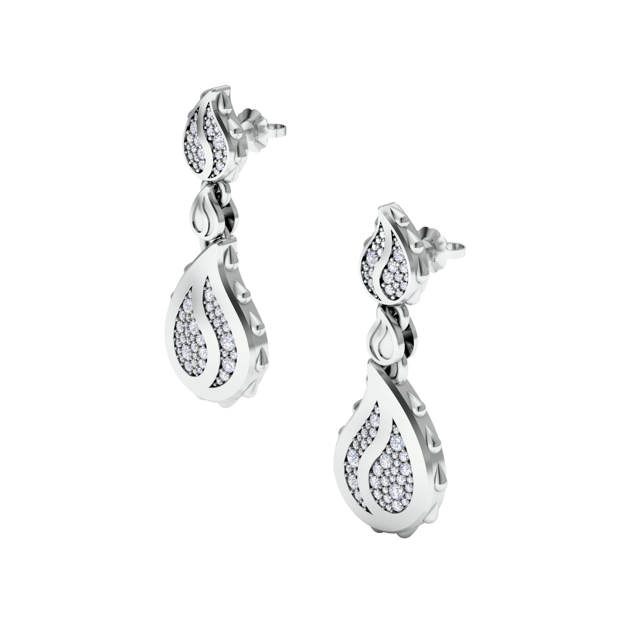Signature Grand Duo Drop Earrings in 18K White Gold