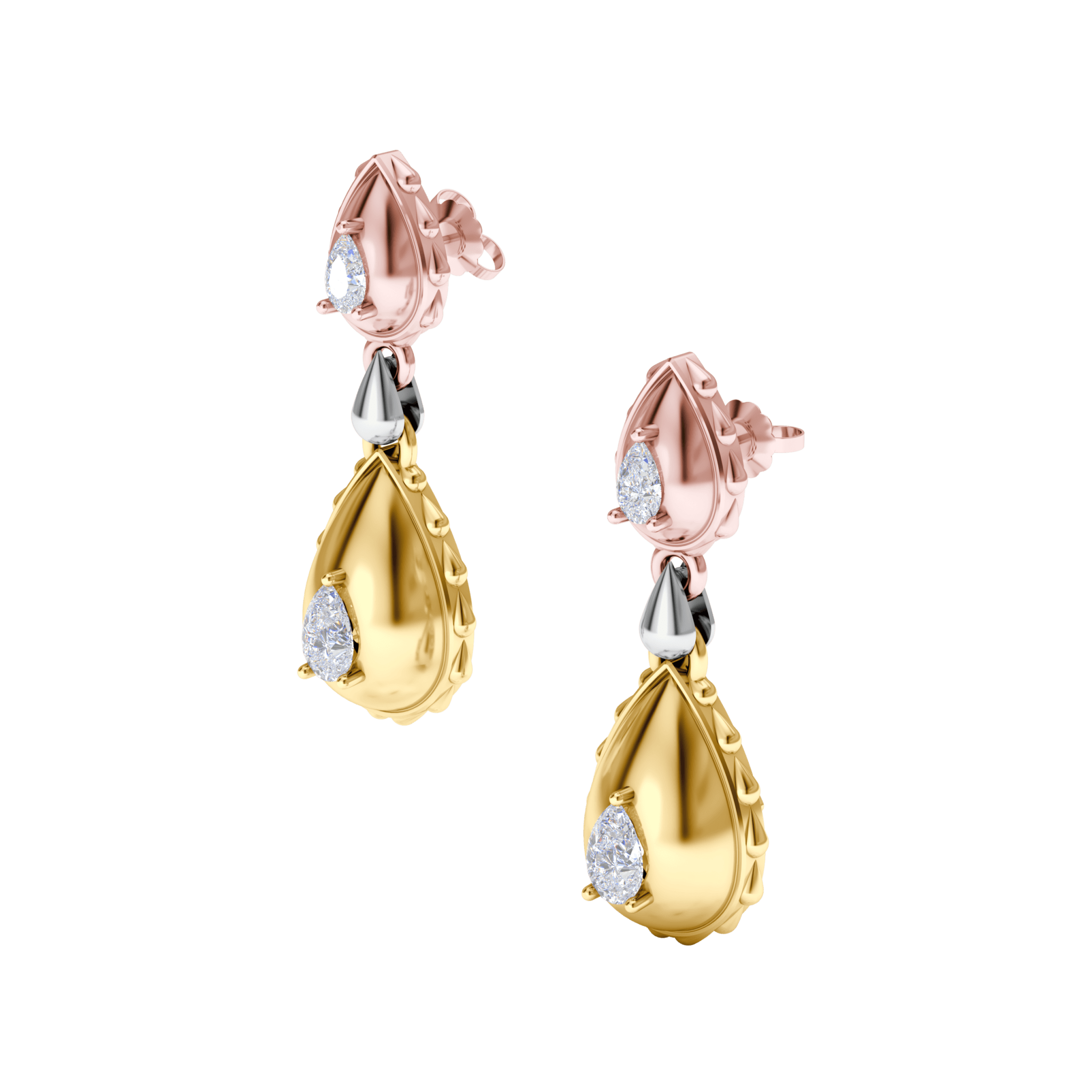 Rain Grand Duo Drop Earrings in 18K Tricolor Gold
