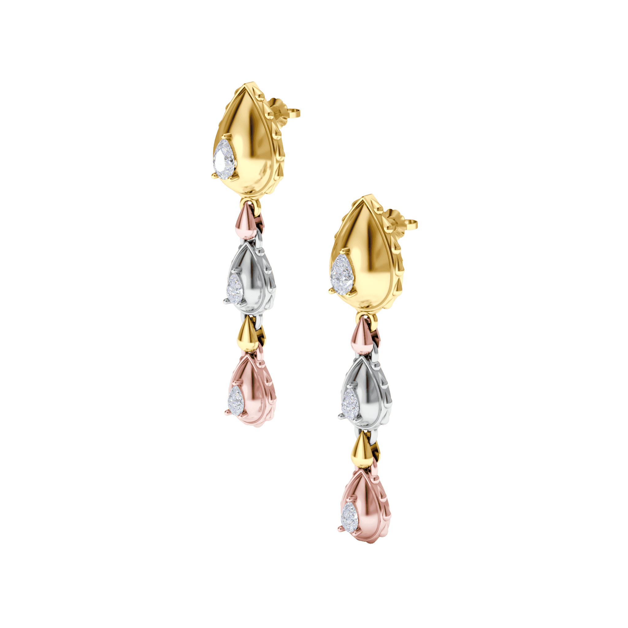 Rain Grand Trio Dangles in 18K Tricolor Gold