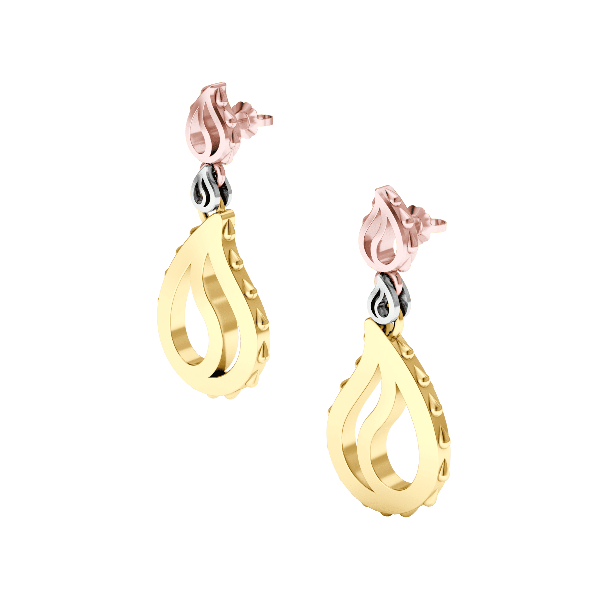 High Pure Royal Drop Earrings in 18K Tricolor Gold