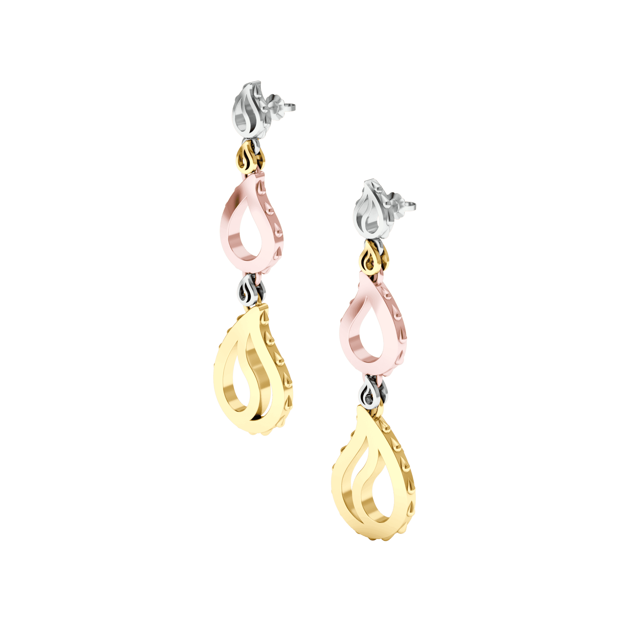 High Pure Royal Duo Dangles in 18K Tricolor Gold